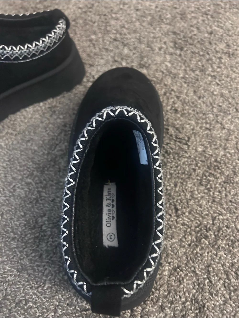Kids Black Slip-On Suede-Style Ankle Boots with Decorative Stitching